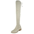 thumbnail image 2 of Soda Yah Over the Knee Thigh High Round Toe Low Heeled Zipper Riding Boots Back Laces Beige Light Clay 7.5, 2 of 5