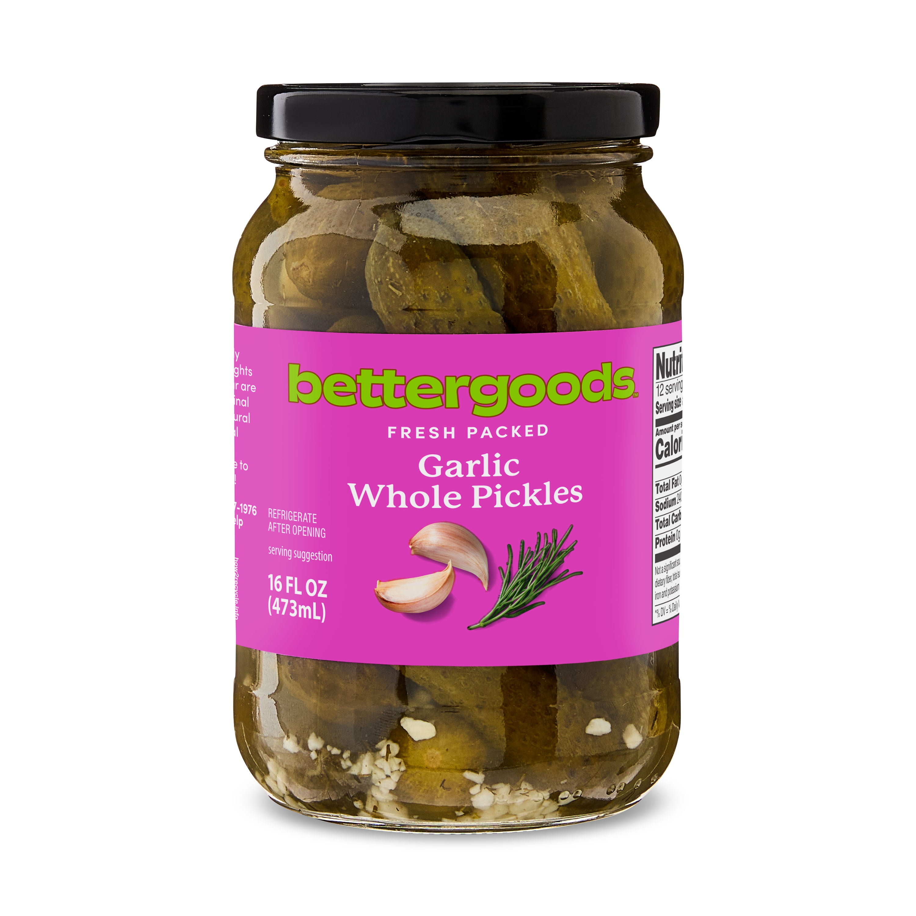 (6 pack) bettergoods Garlic Whole Pickles, 16 fl oz Jar
