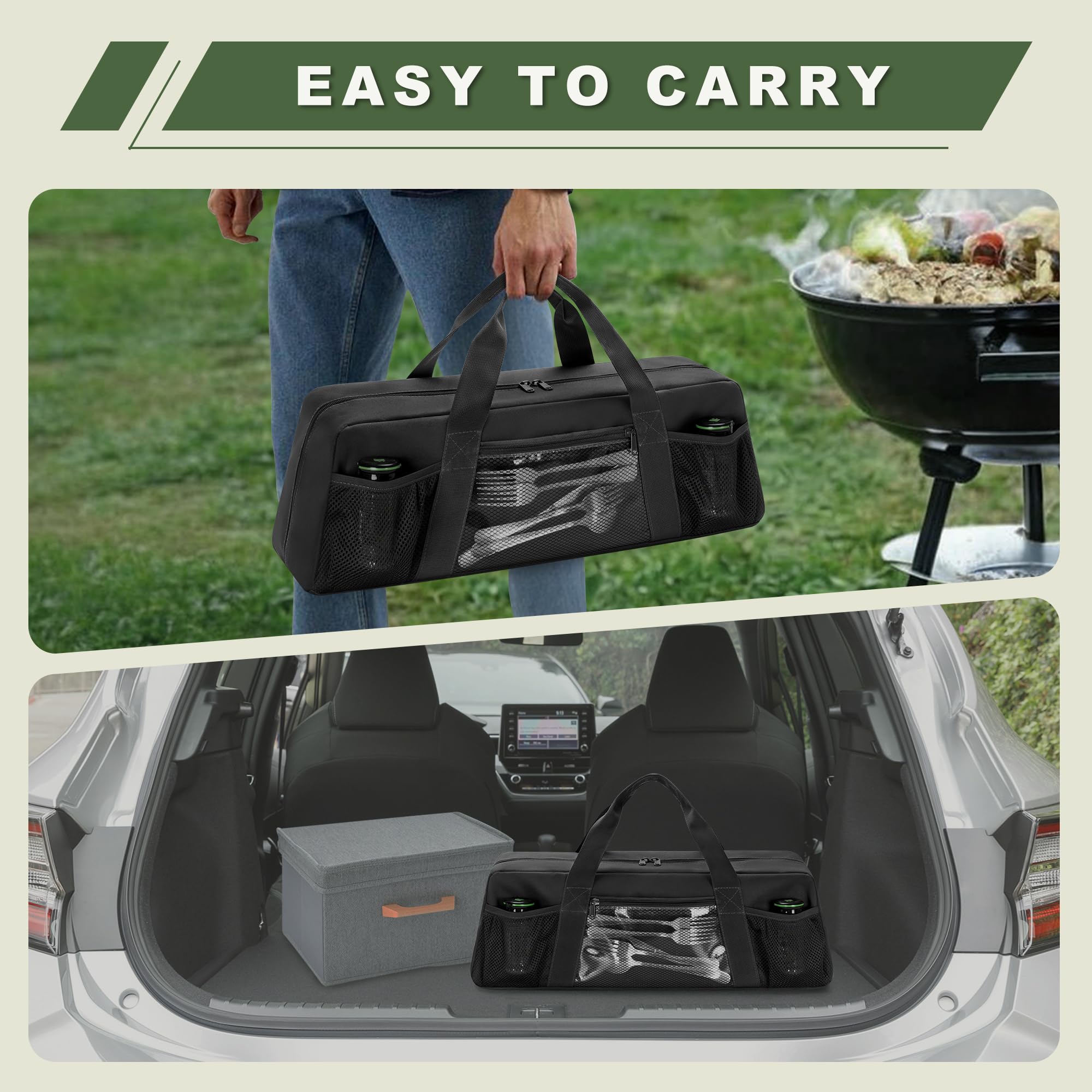 Arsvita Grill Tool Storage Bag, Outdoor BBQ Utensil Holder for Barbecue Tool up to 20", Large Grill Utensil Storage Caddy with Pockets, BBQ Accessories Case Container for Camping, Bag Only, Black