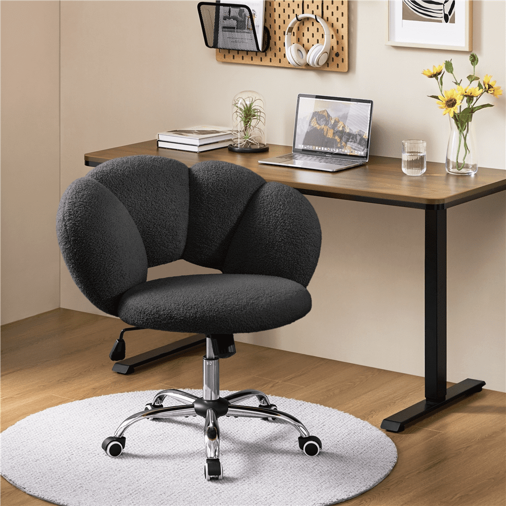 Alden Design Upholstered Desk Chair with Cloud Shaped Backrest, Black