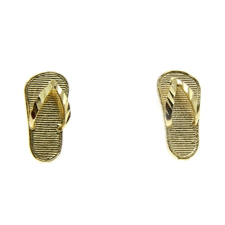 Flip White Earrings - 14K solid yellow gold Hawaiian slipper flip flop thong diamond cut stud earrings