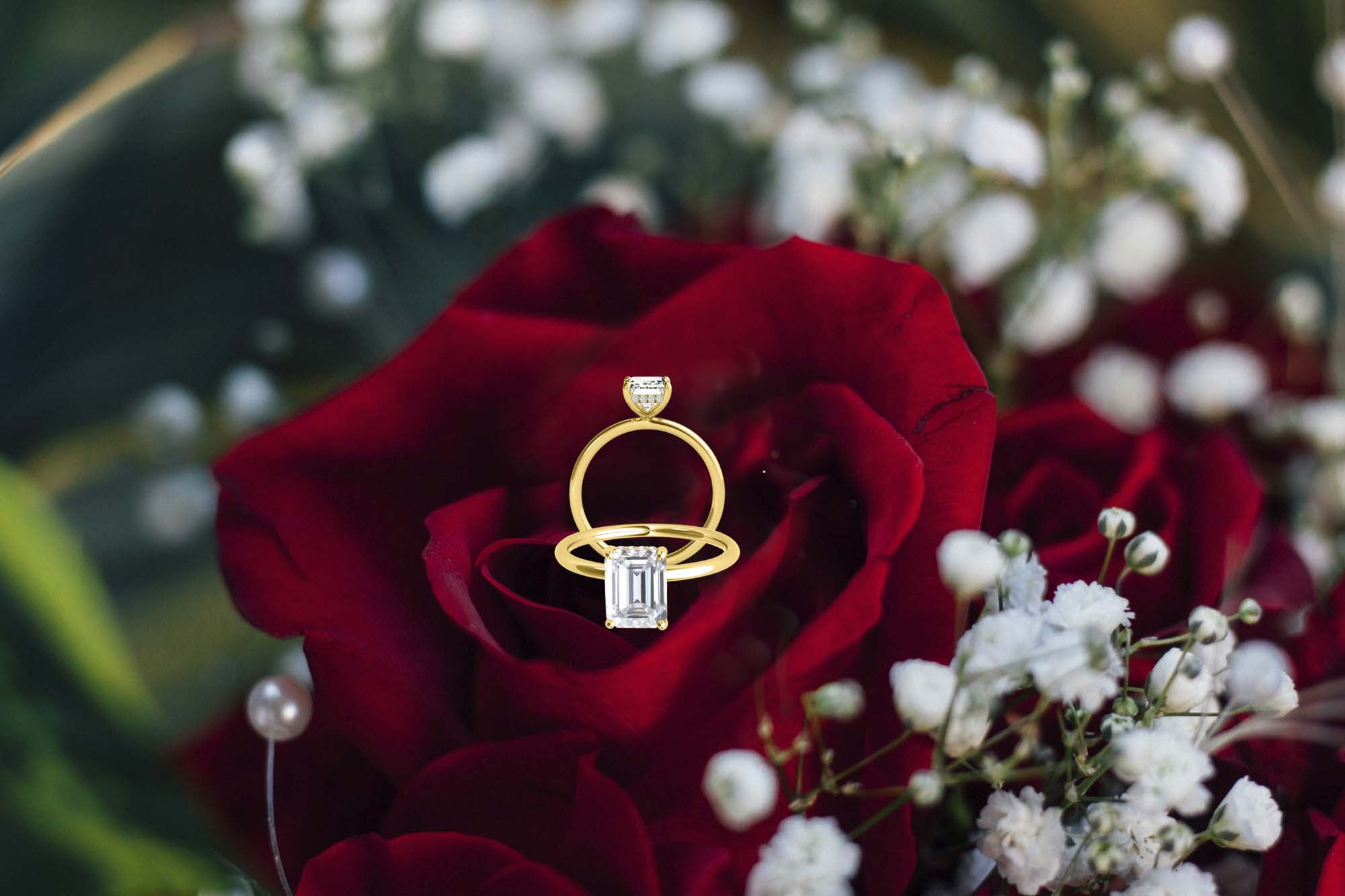 2.05 Carat Emerald Cut Moissanite ( G-H/ VS1 ) And Natual Diamond Engagement Rings for Womens In 10K Yellow Solid Gold In Ring Size 5