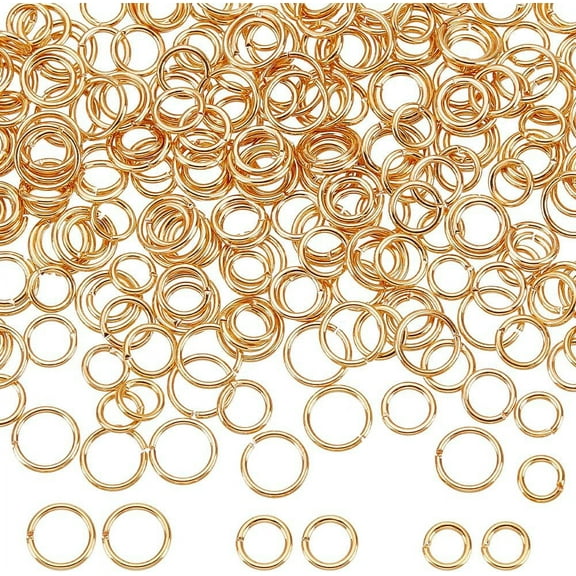 1 box 300pcs 3 Size Open Jump Rings 18K golden Plated Brass Single Loop Small Circle Frames Key Chain Links Connector Rings for Bracelet Necklace Jewelry Making