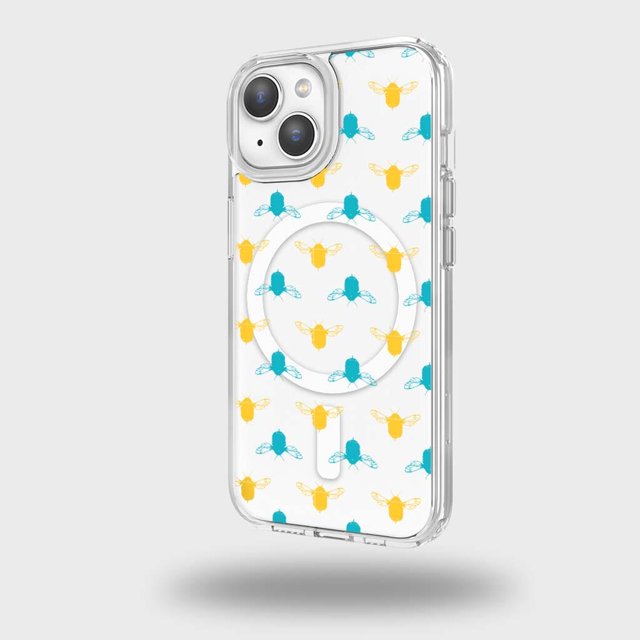 iPhone 15 Étui Transparente - Design Bumble Bleu et Jaune