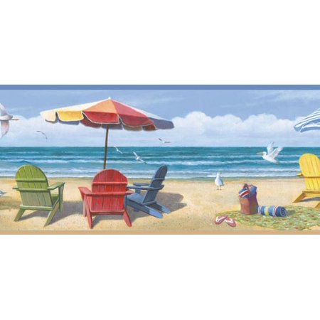 Beach Scene Wallpaper Border Brewster Home Fashions Borders by Chesapeake Lori Summer Beach Portrait 15' x 9'' Scenic 3D Embossed Border Wallpaper ()