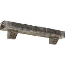 Ekena Millwork 8"H x 8"D x 60"W Rough Sawn Faux Wood Fireplace Mantel Kit with Ashford Corbels, Burnished Pine