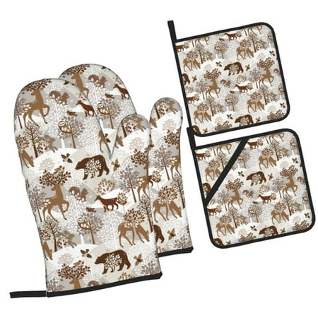 

Sikiie leaf Moose fox owls tree Oven Mitts and Pot Holders Silicone Oven Gloves Heat Resistant Oven Mitts 4Pcs Set