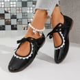 thumbnail image 6 of Miqool Womens Mary Jane Flats Low Heel Round Toe Bowknot Contrast Lace Shallow Mouth One Buckle Casual PU Shoes, 6 of 8