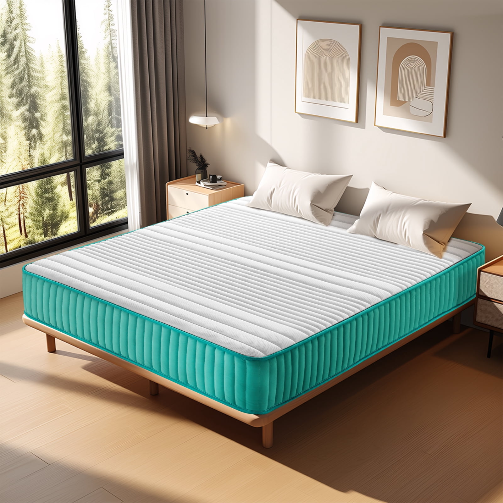 BMMB King Size Summer Cooling Breathing Mattress, 12'' Medium Firm Comfortable Hybrid Innerspring and Memory Foam Mattress