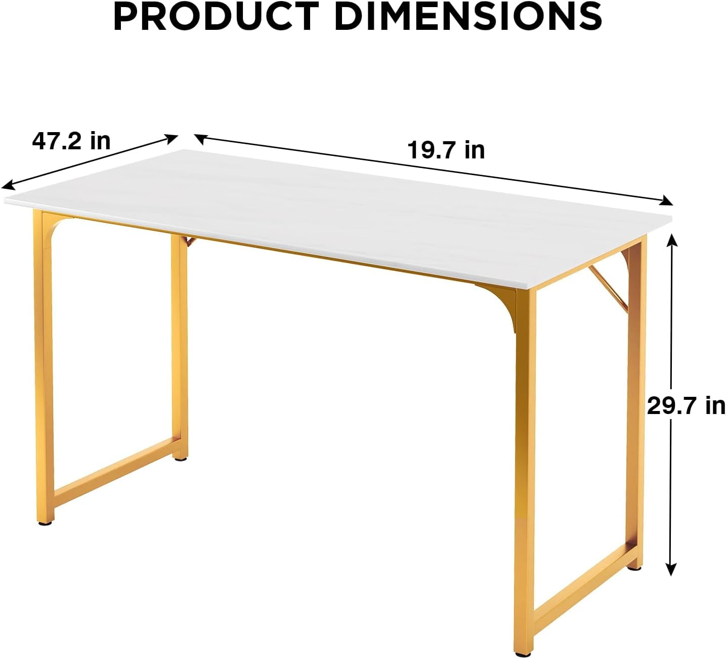 Dkelincs 48 inch Large Computer Desk Writing Desk Wood Top Metal Frame PC Laptop Table for Home Office Gaming Study, Gold