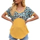 thumbnail image 5 of Camiseta de mujer de manga corta, cuello redondo, estampado, empalme, camiseta informal, amarillo, XL Scienceny AP001236-12, 5 of 7