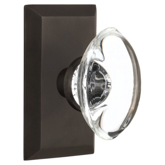 Nostalgic Warehouse Stuocc_Prv_234_Nk Oval Clear Crystal Solid Brass Privacy Door Knob Set
