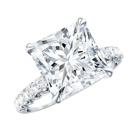 Rosec Jewels Lab Grown Diamond Princess Cut Engagement Ring 5 Carat - E-VS1 Quality - IGI Certified Diamond Solitaire Ring 14K White Gold US 11.50