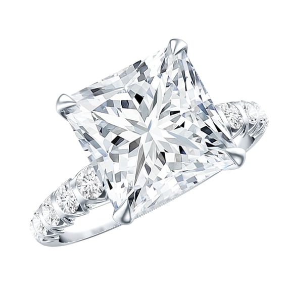Rosec Jewels Lab Grown Diamond Princess Cut Engagement Ring 5 Carat - E-VS1 Quality - IGI Certified Diamond Solitaire Ring, 925 Sterling Silver, US 4.00