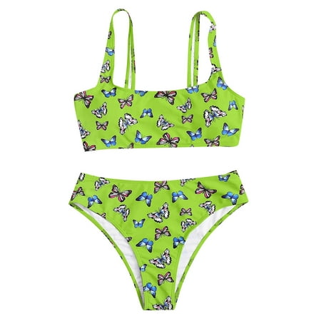 

VKEKIEO Two-Piece Sets Swimsuit Sport Bra Style Lift Green L