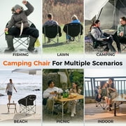 KingCamp Round Camping Chair for Adults, Oversized Outdoor Moon Chair with Side Pocket, Heavy-Duty Folding Lawn Chairs, Supports 330lbs, Black