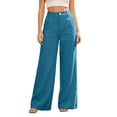 thumbnail image 3 of CFLVAEK Wide Leg Pants for Women Loose Fit Flowy Pant Dressy Comfort High Waisted Trousers with Pockets Summer Casual Vacation Beach Pant Dark Blue XL, 3 of 7