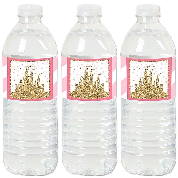 Big Dot of Happiness Little Princess Crown - Pink and Gold Princess Baby Shower or Birthday Party Water Bottle Sticker Labels - Set of 20