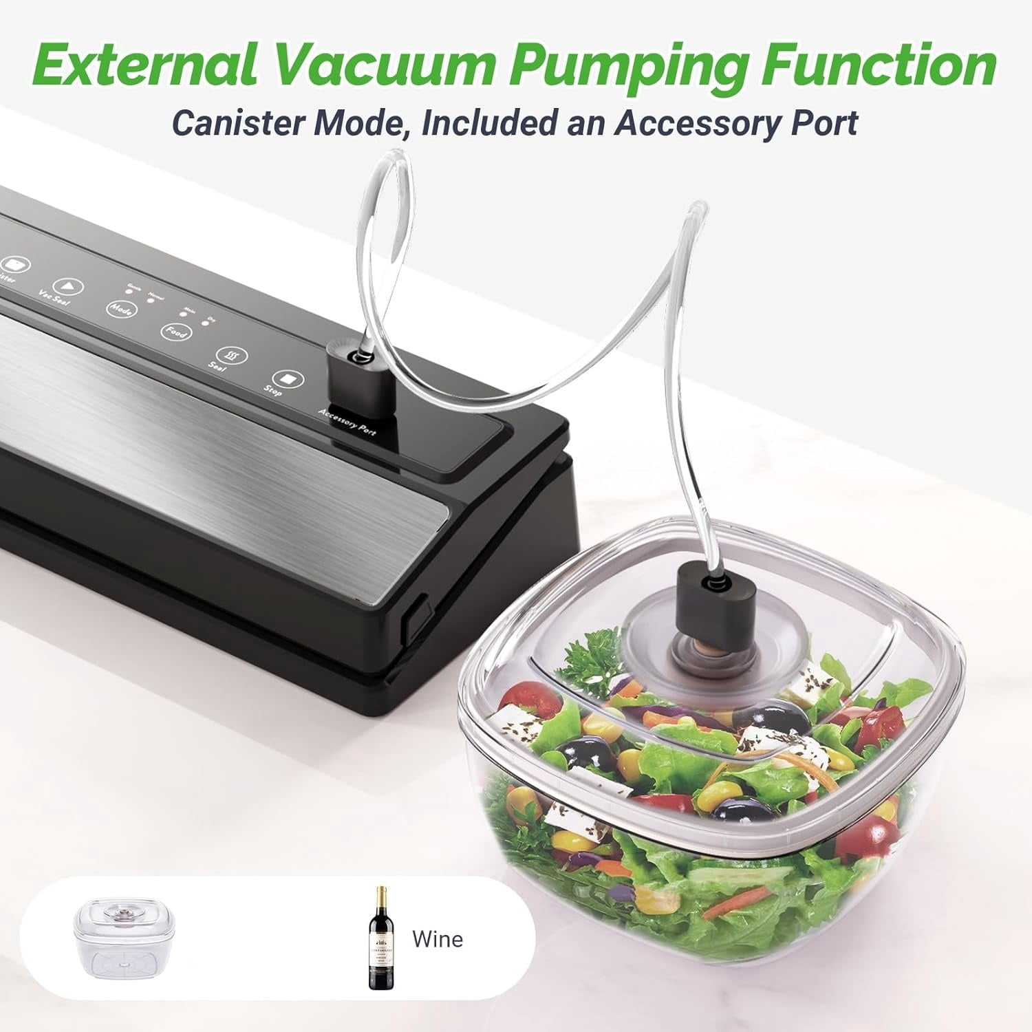 Vacuum Sealer, Vacuum Sealer Machine for Food Storage with Sealer Bags & Roll, Automatic Food Sealer, Compact, LED Lights, Easy to Clean, Dry & Moist Modes (Silver)