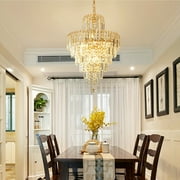 Gold Crystal K9 LED Chandelier Flush Mounted Hall Dining Room Ceiling Light USA