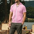thumbnail image 5 of Men's Short Sleeve Hoodies Pocket Lightweight Quick Dry Sports Workout Full Zip Up Sweat Shirts with Hood (XL, Pink), 5 of 7