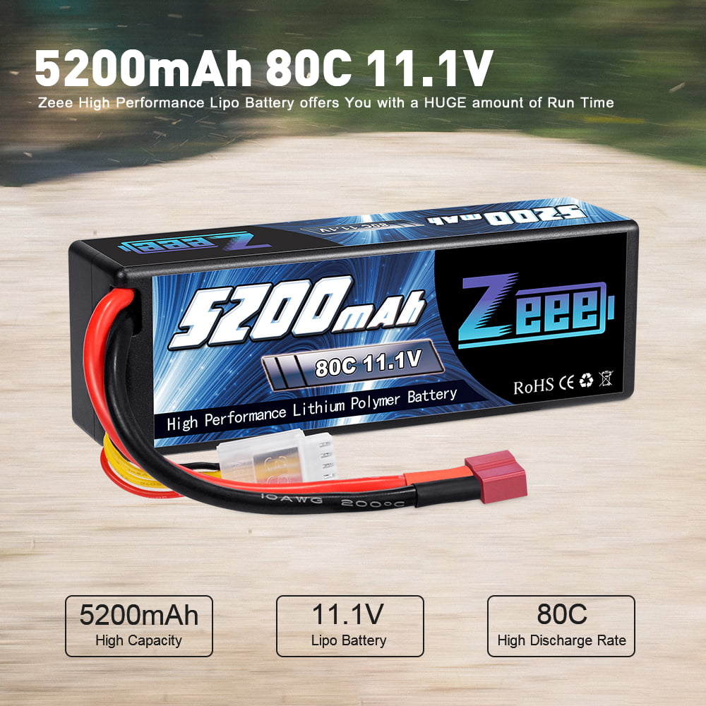 2 Pack RC Airplane RC Helicopter RC Boat Zeee 6000mAh 80C 2S 7.4V Lipo Battery Hardcase with Deans Connector for 1:8 Scale RC Car 
