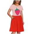 thumbnail image 2 of LOVZFMLL Girls' Summer Flower Print Short Sleeve Ruffled Pockets Round-Neck Printed Dress For Kids, 2 of 4