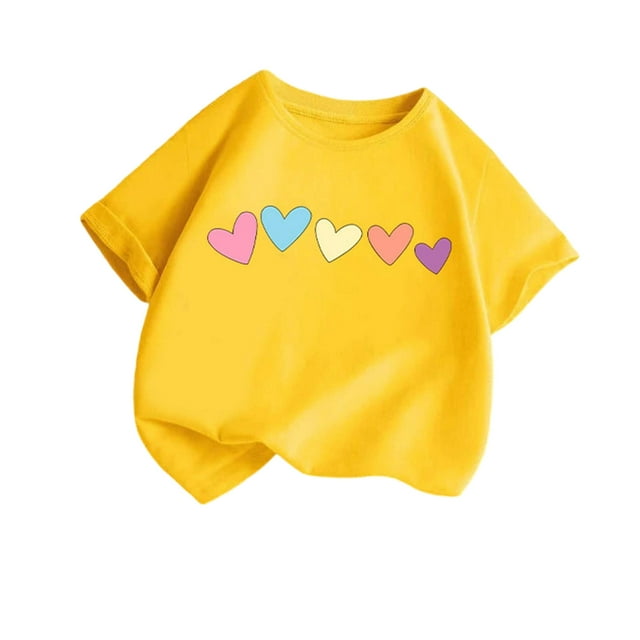 Blusas y camisas de manga corta con cuello redondo para niños pequeños, camisetas de moda con estampado de cuello redondo, blusa de manga corta para niña