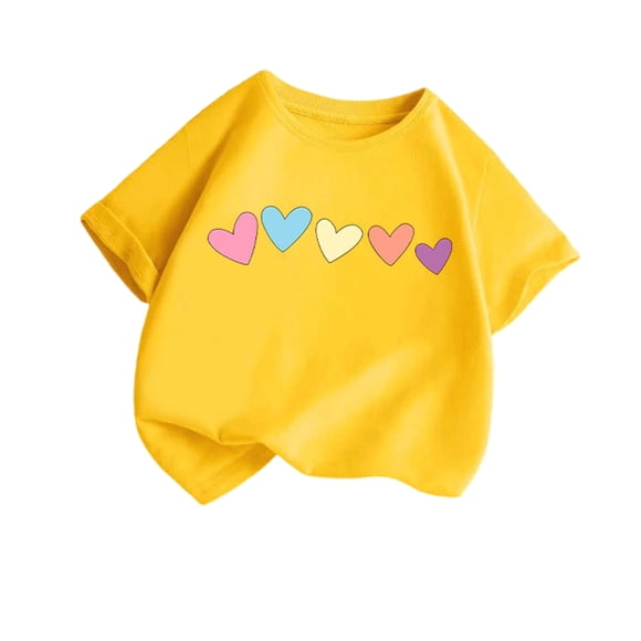 Blusas y camisas de manga corta con cuello redondo para niños pequeños, camisetas de moda con estampado de cuello redondo, blusa de manga corta para niña