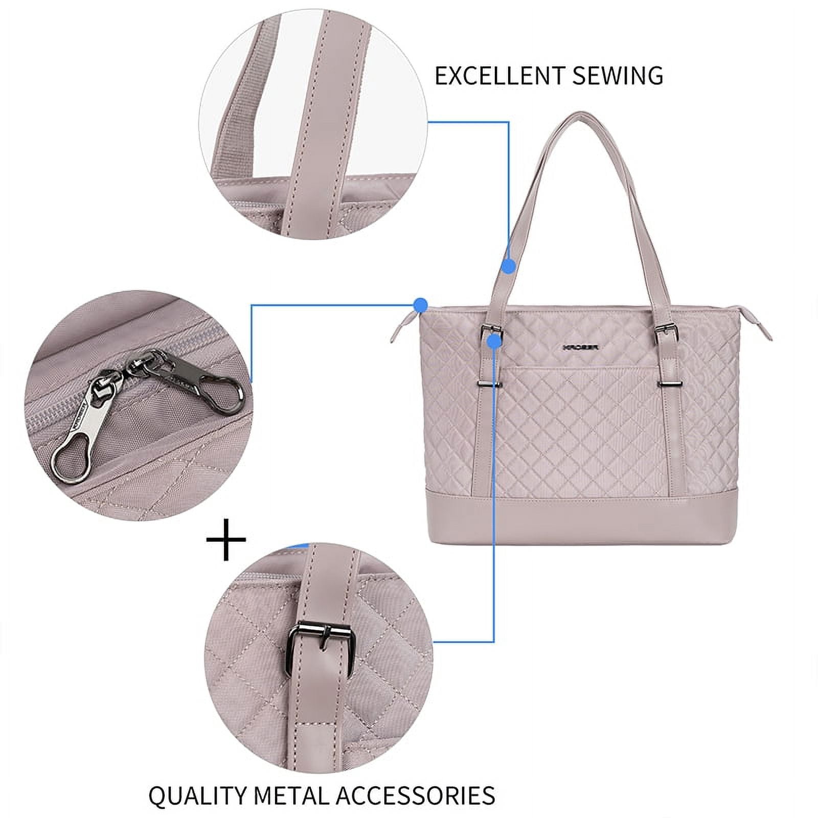 KROSER Laptop Tote Bag 15.6" Computer bag Shoulder Bag Women Handbag (Quilt)-Dusty Pink