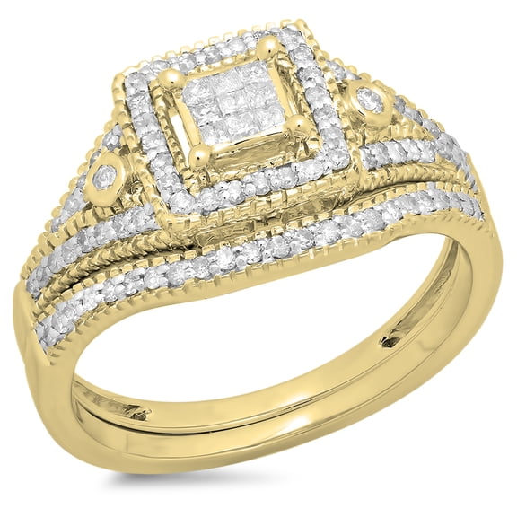 Dazzlingrock Collection 0.50 Carat (ctw) 14K Princess & Round Diamond Engagement Ring Bridal Set 1/2 CT, Yellow Gold, Size 4.5