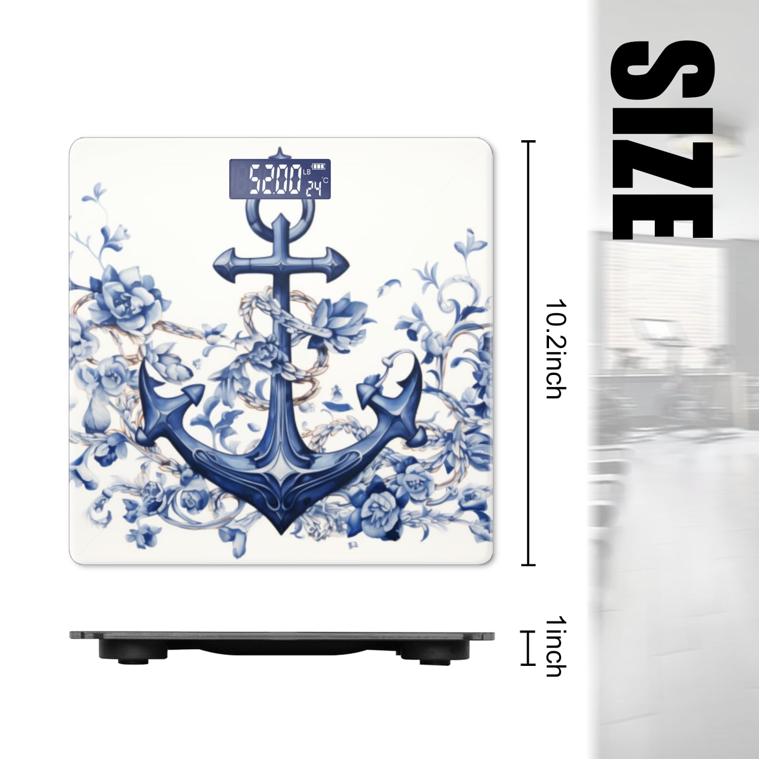 High Precision Body Weight Scale Smart Bathroom Scales with Large LCD Display(400lbs),Decorative for Bedroom-Anchor Surrounded By Blue Floral