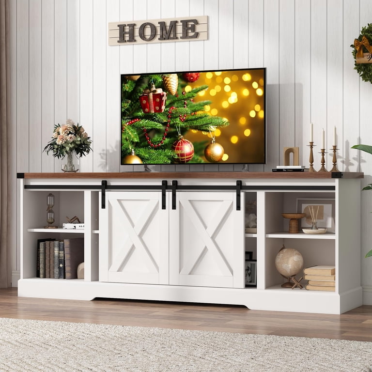Chvans Farmhouse TV Stand With Barn Doors, 70 Inch photo 5