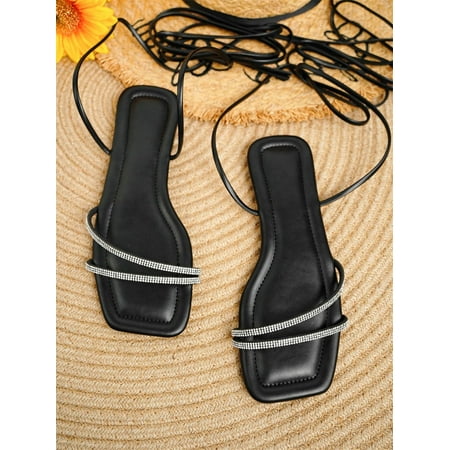 

Women s Leg Tie Design Summer Strap Sandals Black CN43(10)