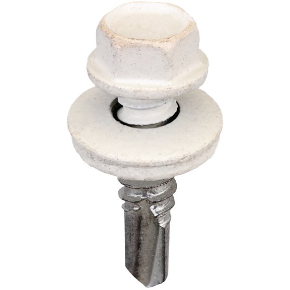 Acorn International SW-MM141W250 Screw, #14 Thread, Hex Drive, Steel, Powder-Coated, White, 250/BAG