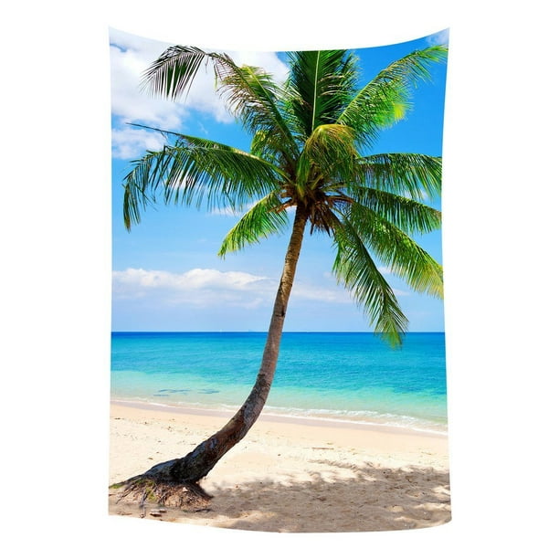 Gckg Palm Emerald Ocean Tropical Coast Beach Sea Bedroom Living Room Art Wall Hanging Tapestry Size 40x60 Inches Walmart Com Walmart Com