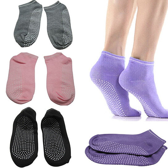 Sports Lady Yoga Pilates Socks With Grip 5 Toe Massage Skidproof Dance Socks 