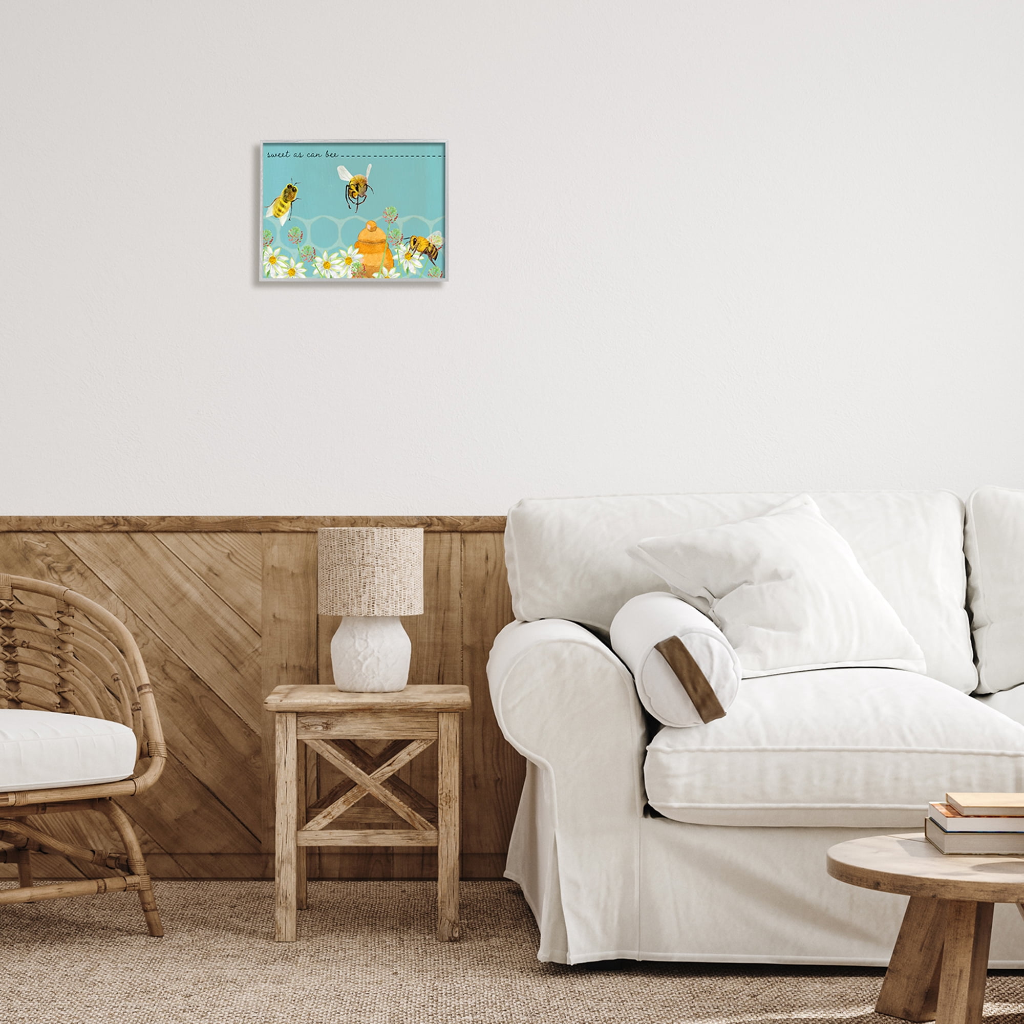 Stupell Industries Sweet As Can Bee Insect Pun Honey Comb Pattern Graphic Art Gray Framed Art Print Wall Art, 14x11, by Alicia Longley