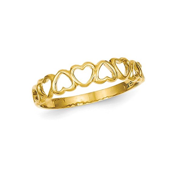10K Yellow Gold High Polished Heart Band Promise Ring (size 7)