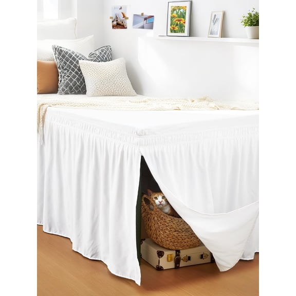 MaxxMarket White Dorm Bed Skirt with Split Corners Twin XL Size 32 Inch Drop,Elastic Bed Skirting Extra Long Wrap Around, Easy Install Dust Ruffles Soft Fabric Machine Washable
