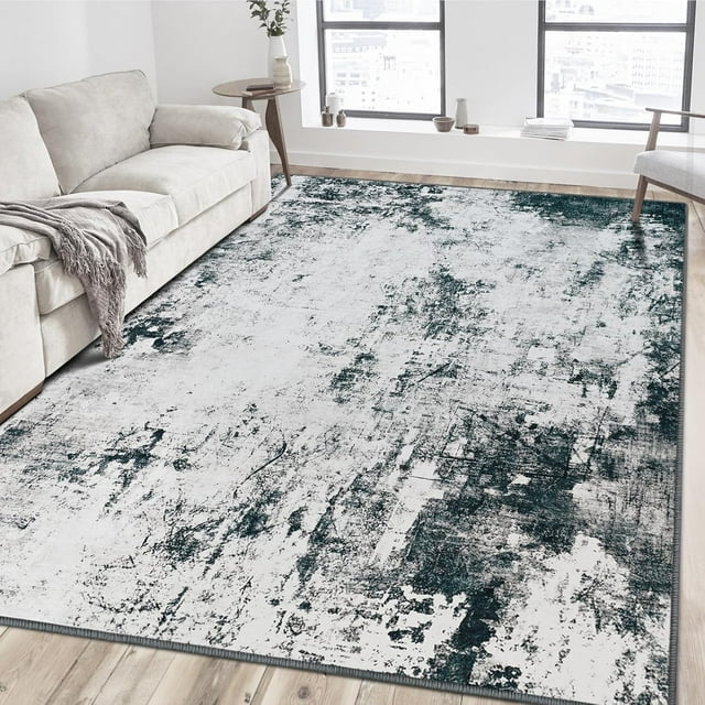 Modern Abstract Area Rug 5x7 Living Room Carpet Machine Washable Rug Non Slip Bedroom Carpet Dorm Rugs Nursery Rug Stain Resistance Mat for Dining Room Wool Indoor Rug Gray Black Blue
