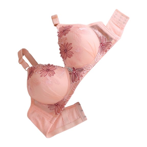 Gyexs Women's Embroidered Push Up Underwire Bra Delicate Breathable Support Comfortable Everyday T-Shirt Lingerie, Light Pink, Size 38