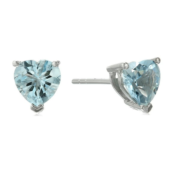 10k White Gold Aquamarine 6mm Heart Stud Earrings