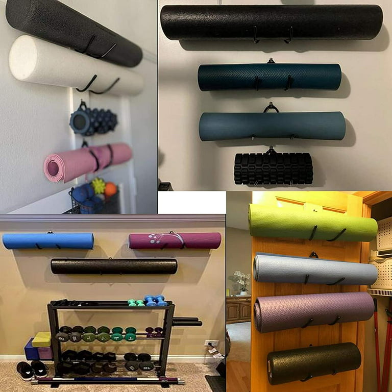 Wall Mount Yoga Mat Foam Roller and Towel Rack Hooks , Exercise Mat Storage  Shelf for Hanging Yoga Strap and Resistance Bands at Your Fitness Class or  Home Gym, Adjustable Size,Up to