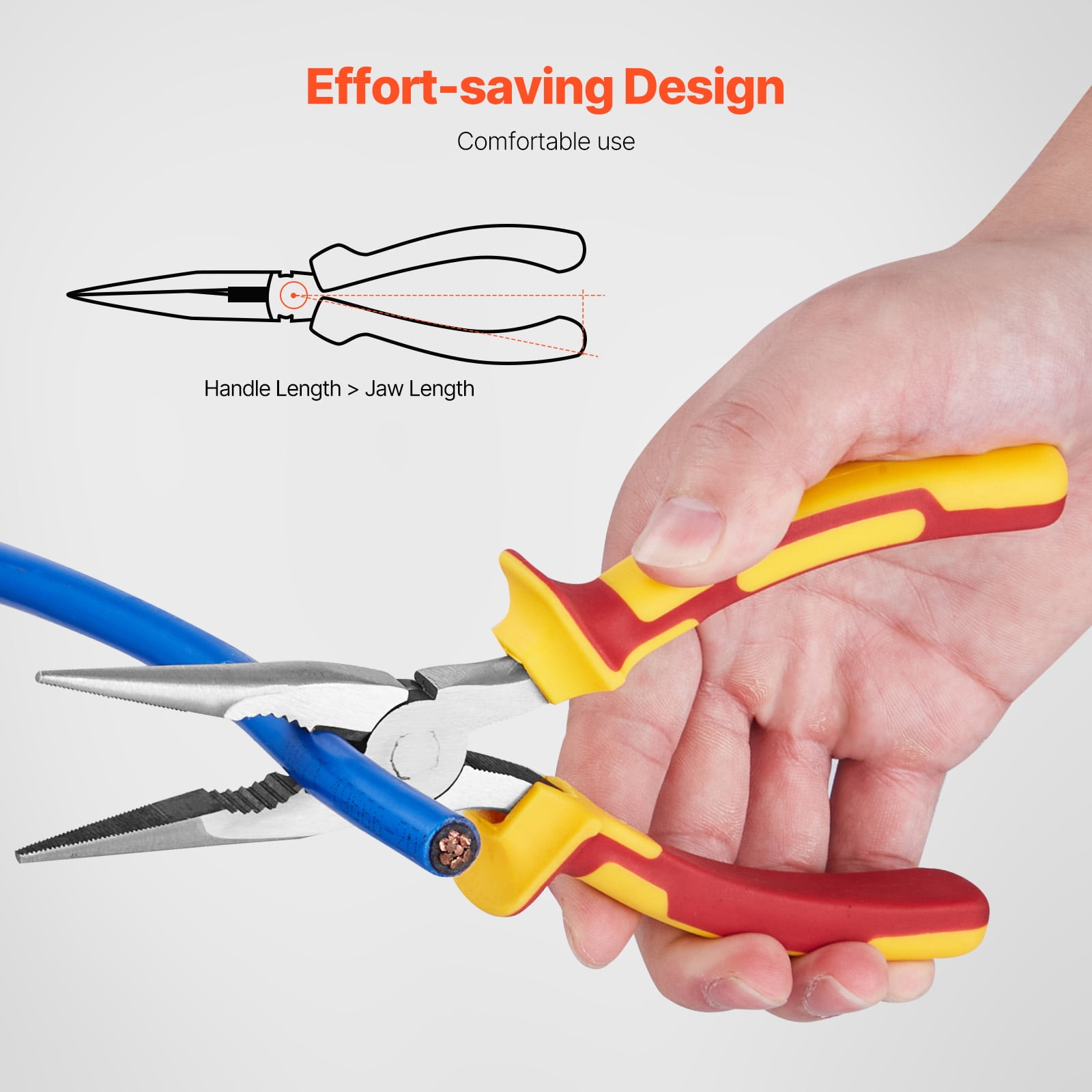 KFFKFF Set of 2 Needle Nose Pliers, Comprising 8-inch Long and 6-inch Compact Versions, Constructed from 45 Steel with TPR Handles, Ideal for Wire Manipulation, Crafting, Jewelry Creation,and Repairs