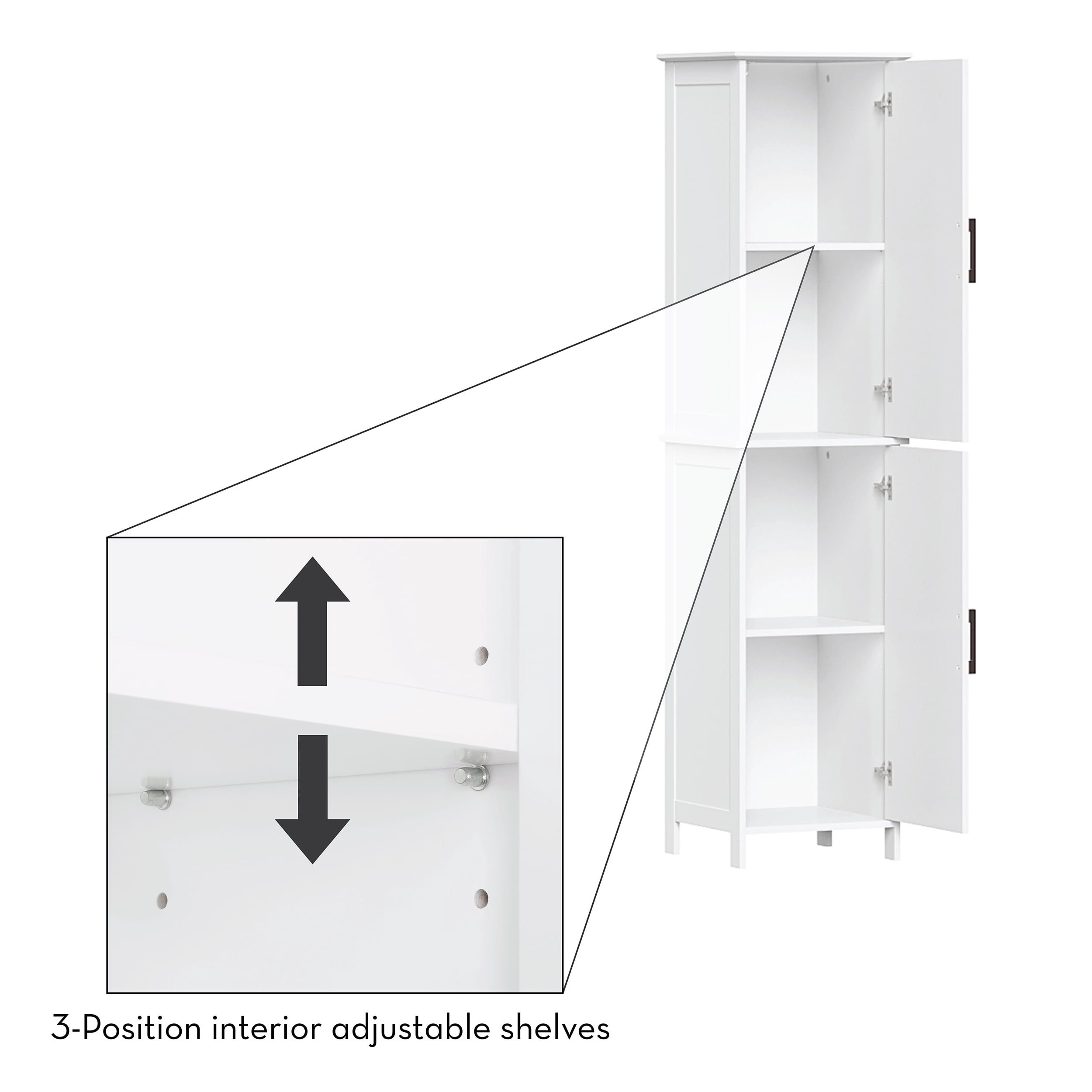 RiverRidge Monroe 2-Door Tall Bathroom Linen Storage Cabinet and Organizer Shelf - White