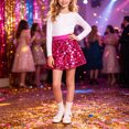 thumbnail image 2 of PEASKJP Jeans Skirt for Girls Kids Girls Skirt Casual Mini Flare Plain Pleated Stretch Waist Skirts (Hot Pink,12-13 Years), 2 of 7