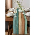thumbnail image 2 of Teal Turquoise Burlap Cotton Table Runner 16x72 Inches Long, Retro Farmhouse Wood Grain Brown Farmhouse Table Runners, Outdoor Dining Tablecloths Decor for Baby Shower/Party/Wedding, 2 of 6