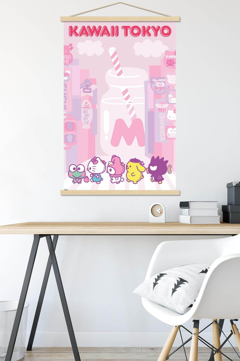 Hello Kitty and Friends - Kawaii Tokyo Wall Poster with Magnetic Frame, 22.375" x 34"