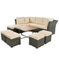 thumbnail image 5 of 9 Pieces Outdoor Patio Furniture Set Outdoor Sectional Rattan Sofa Set Manual Wicker Patio Conversation Set with Ottomans, Solid Wood Coffee Table for Yard Deck Porch(Beige), 5 of 9